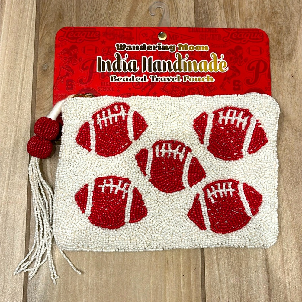 NWT Wandering Moon red Football Beaded Pouch